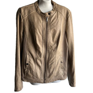 Sebby Beige Faux Leather Jacket with Zipper Closure  Size Large